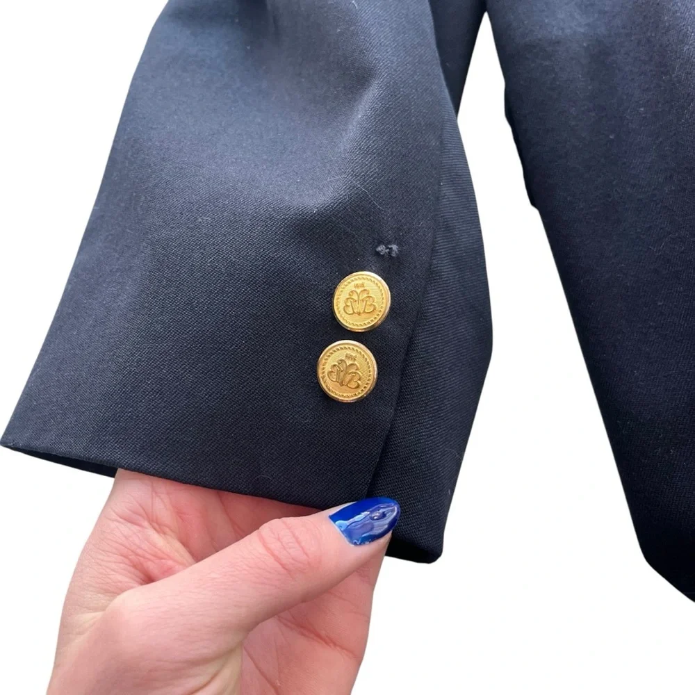 Brooks Brothers Brooksease Mens Size 42L Navy Blue Gold Buttons 100% Wool Blazer
